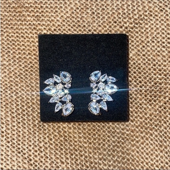 Earrings with ear lobe clip wedding bridal fancy amazing elegant sparkly - Picture 9 of 12